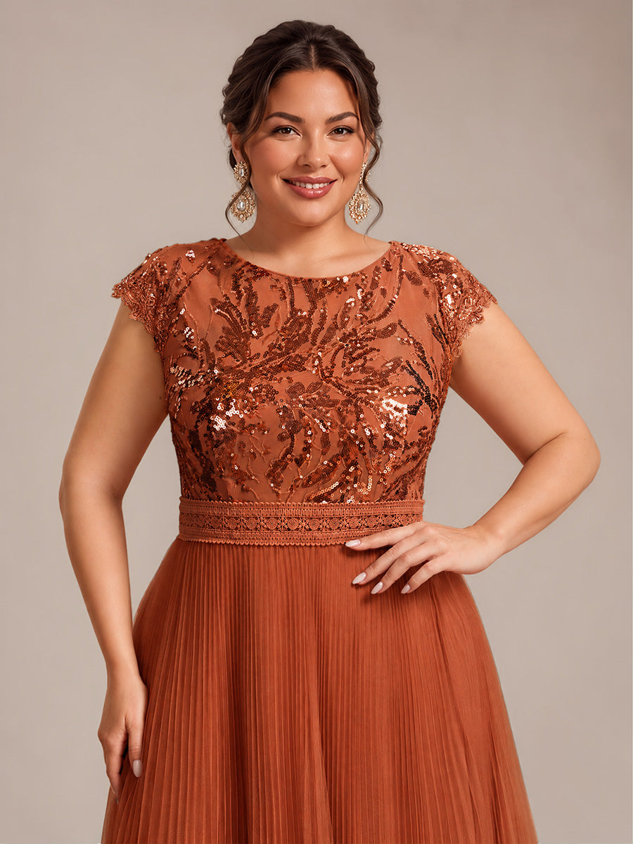 Plus Size See-through Sequin Wedding Guest Dress #color_Burnt Orange