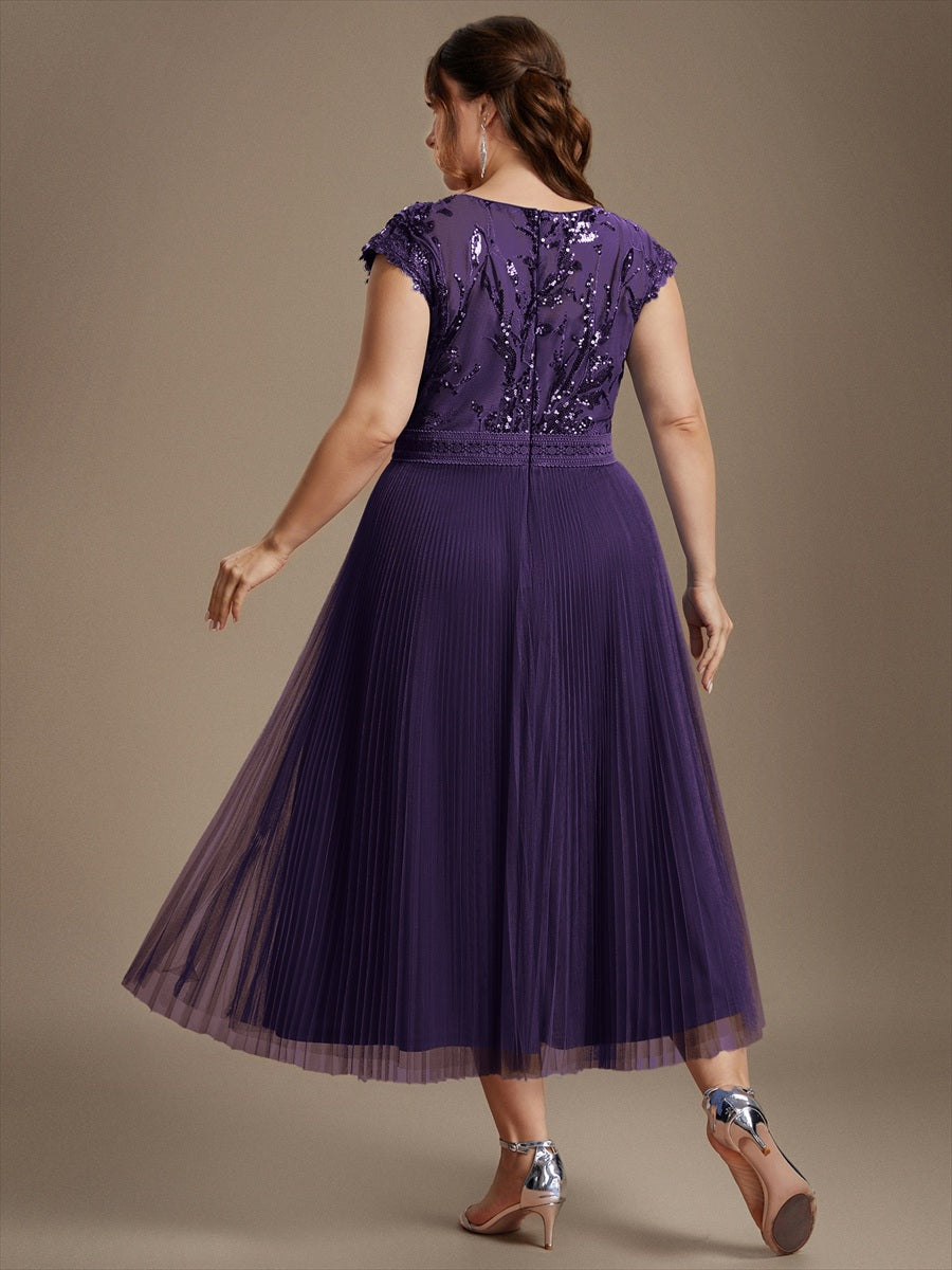 Plus Size See-through Sequin Wedding Guest Dress #color_Dark Purple