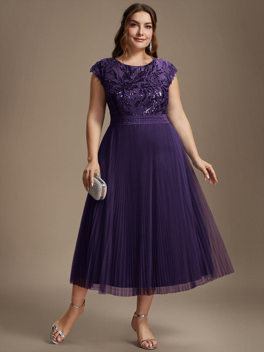 Plus Size See-through Sequin Wedding Guest Dress #color_Dark Purple