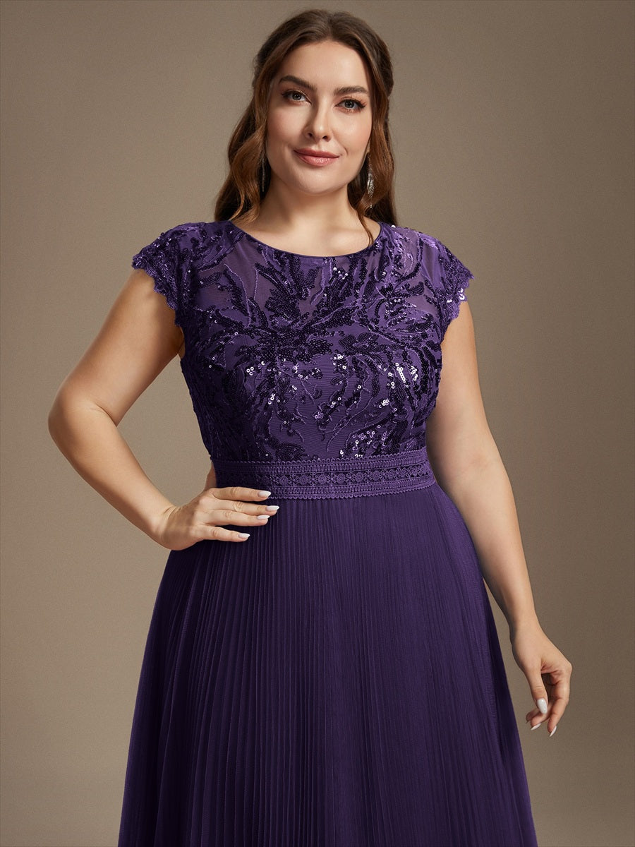 Plus Size See-through Sequin Wedding Guest Dress #color_Dark Purple