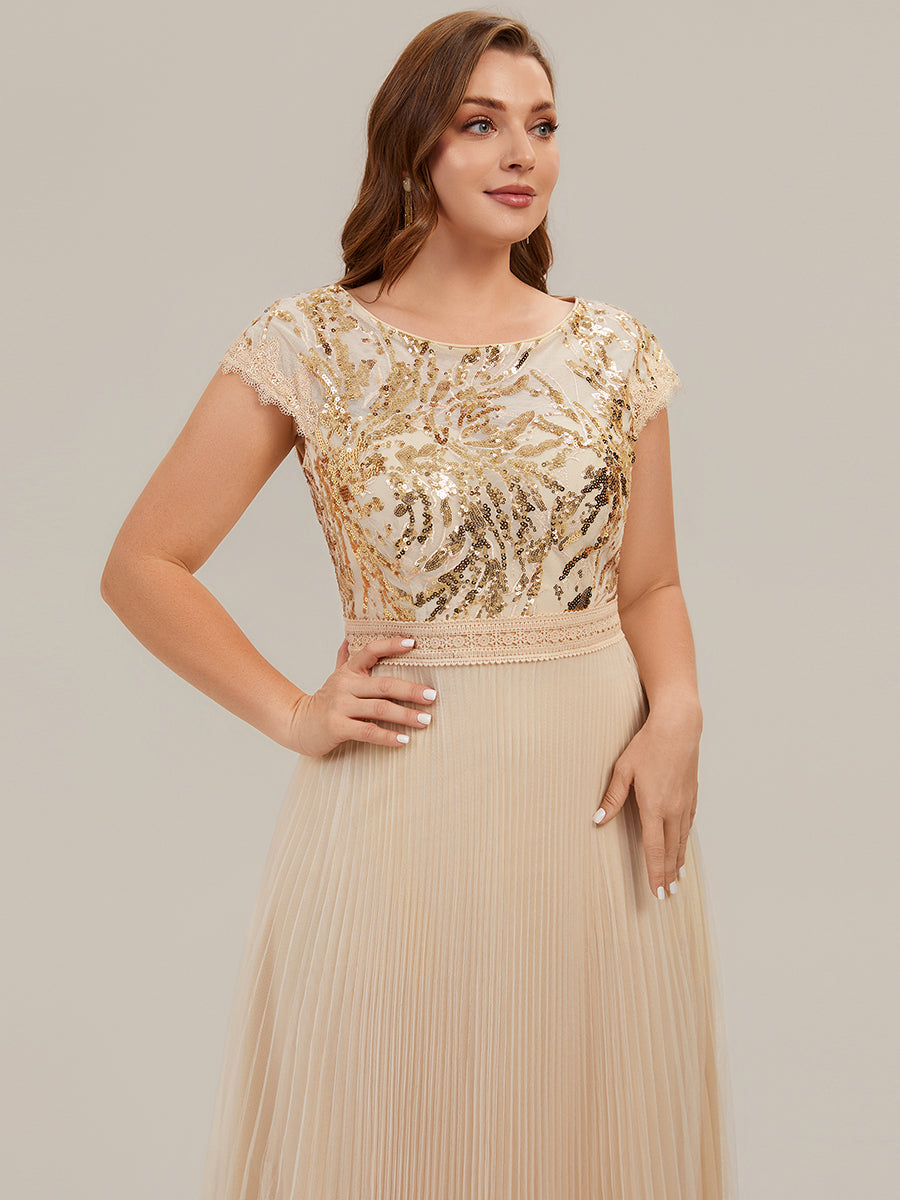 Plus Size See-through Sequin Wedding Guest Dress #color_Gold