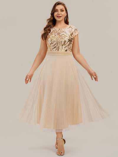 Plus Size See-through Sequin Wedding Guest Dress
