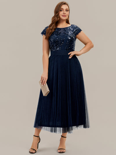 Plus Size Glitter A-Line Wedding Guest Dress
