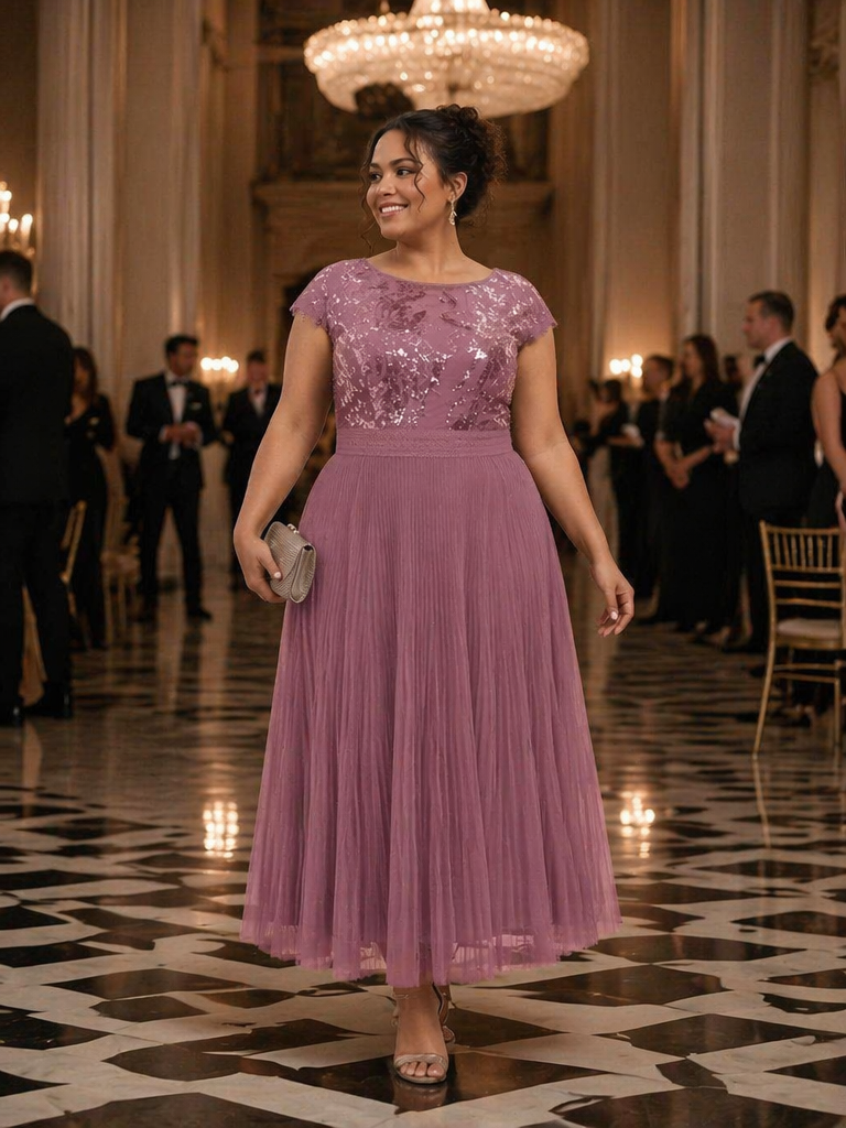 Plus Size See-through Sequin Wedding Guest Dress #color_Purple Orchid
