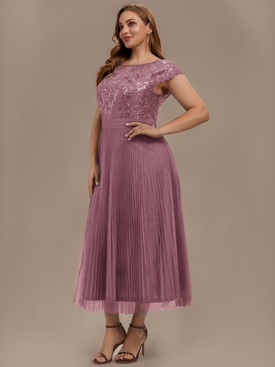 Plus Size See-through Sequin Wedding Guest Dress #color_Purple Orchid