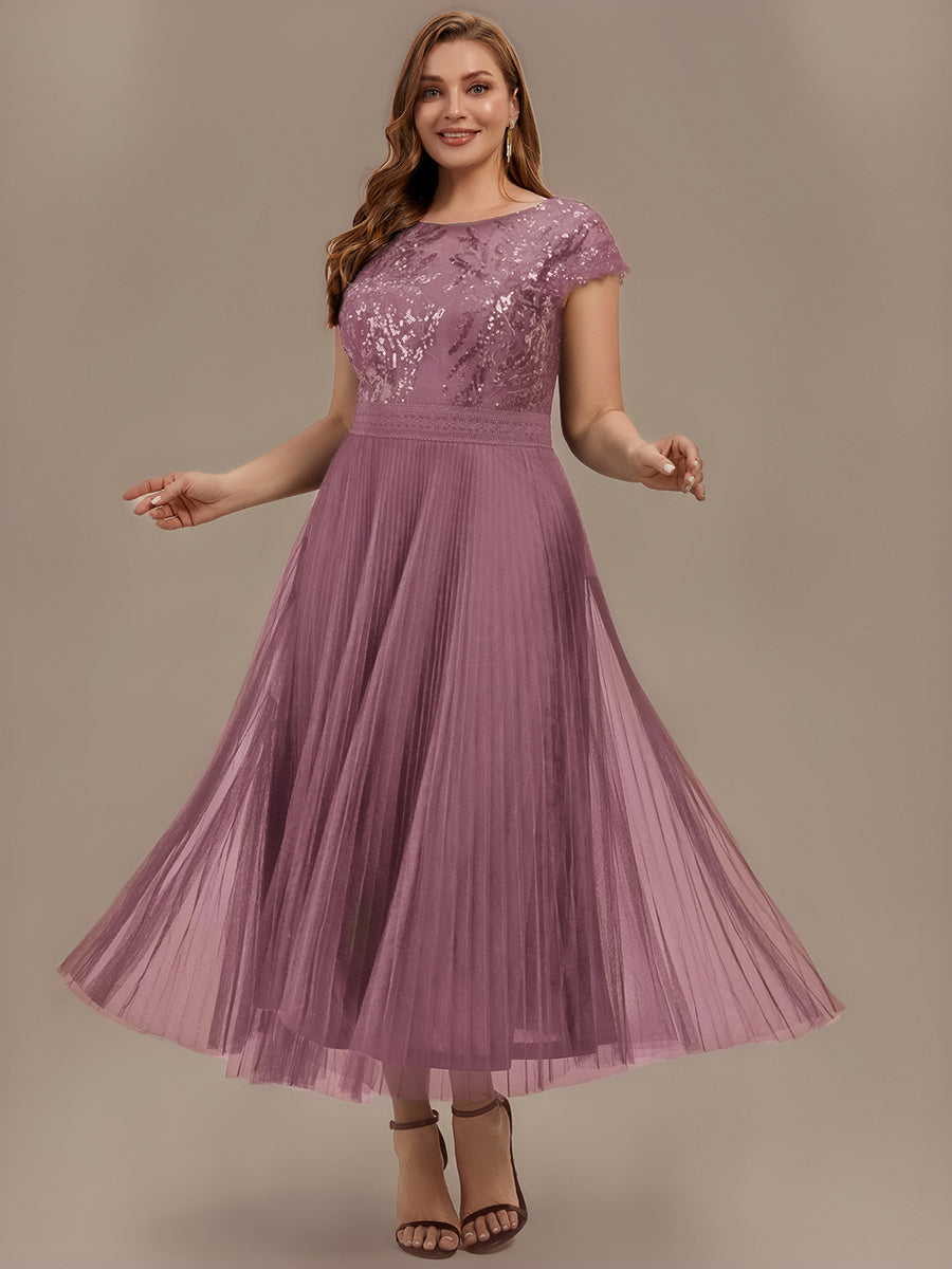 Plus Size See-through Sequin Wedding Guest Dress #color_Purple Orchid