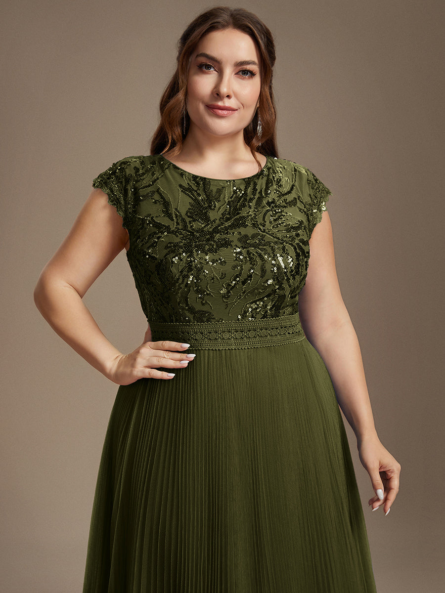 Plus Size See-through Sequin Wedding Guest Dress #color_Olive Green