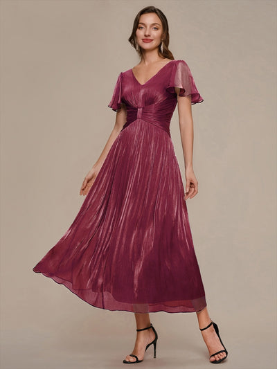 Ruffled Sea-island Ruffle Sleeve Midi Wedding Guest Dress