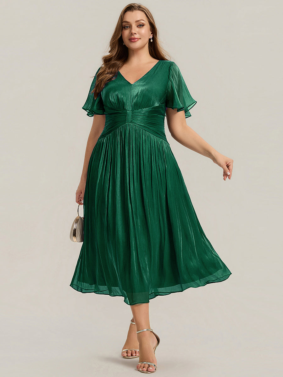 Plus Size Gathered Sea-island Wedding Guest Dress #color_Dark Green