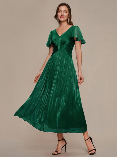 Ruffled Sea-island Ruffle Sleeve Midi Wedding Guest Dress