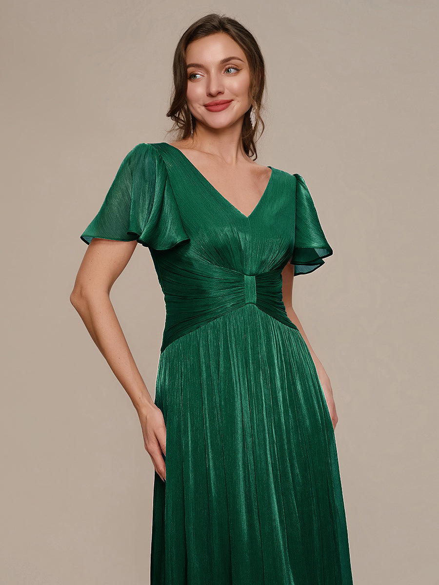 Ruffled Sea-island Ruffle Sleeve Midi Wedding Guest Dress #color_Dark Green