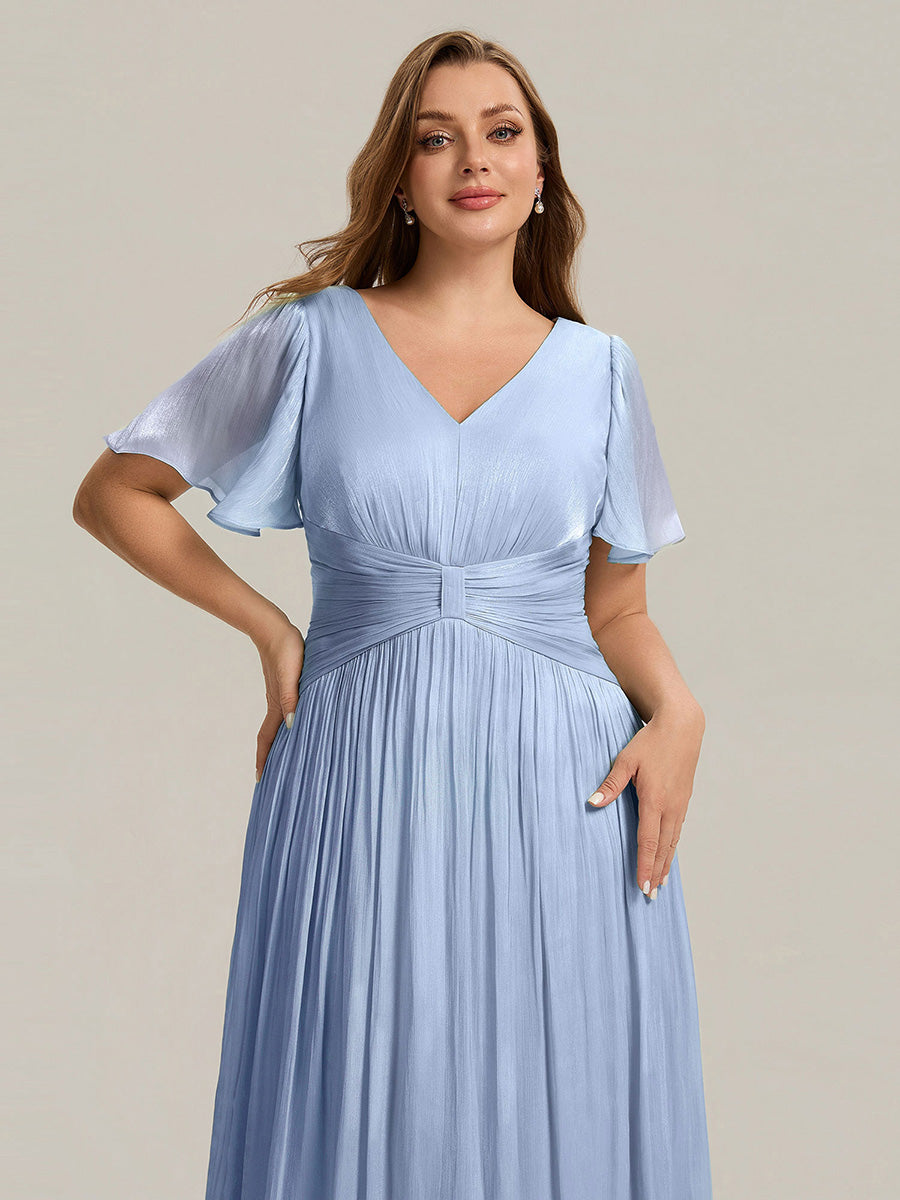 Plus Size Gathered Sea-island Wedding Guest Dress #color_Dusty Blue