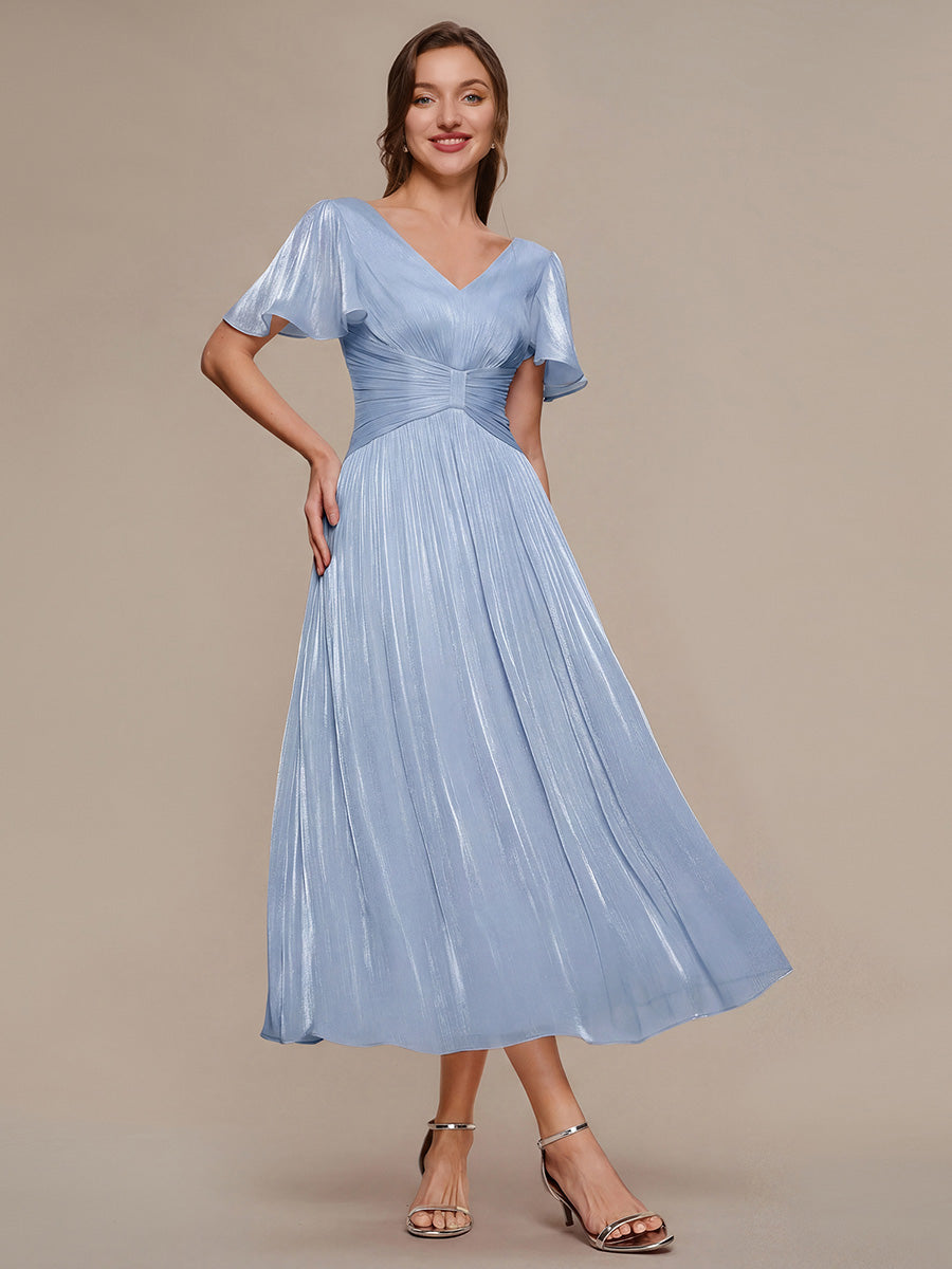 Empire Waist Flutter Sleeve Midi Dress for Wedding Guest Dress