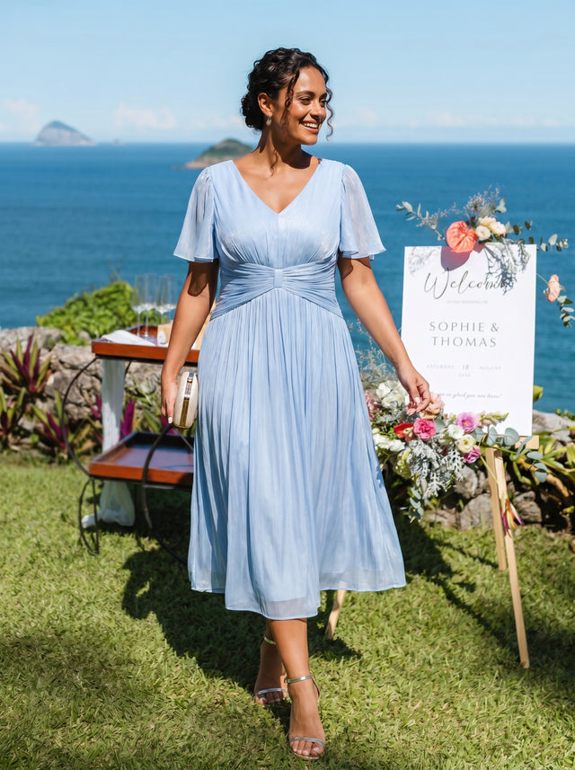 Ruffled Sea-island Ruffle Sleeve Midi Wedding Guest Dress Fan Photos 1
