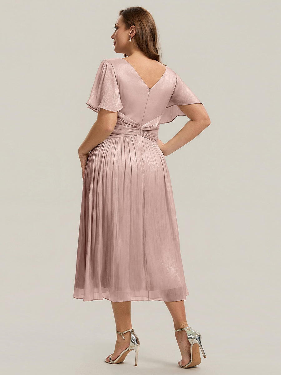 Plus Size Gathered Sea-island Wedding Guest Dress #color_Dusty Rose