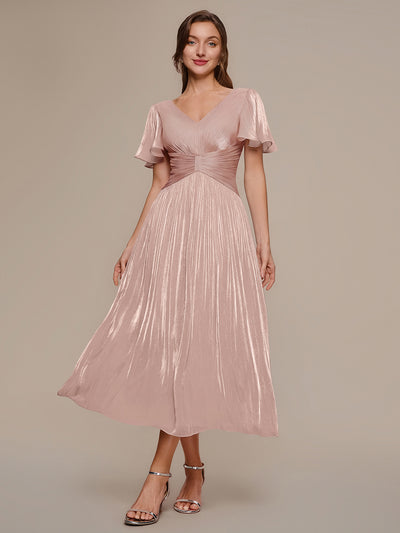 Ruffled Sea-island Ruffle Sleeve Midi Wedding Guest Dress