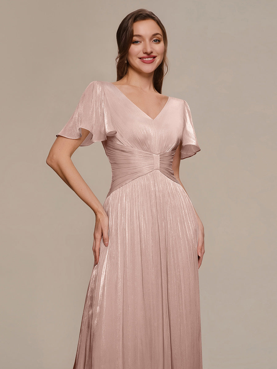 Ruffled Sea-island Ruffle Sleeve Midi Wedding Guest Dress #color_Dusty Rose