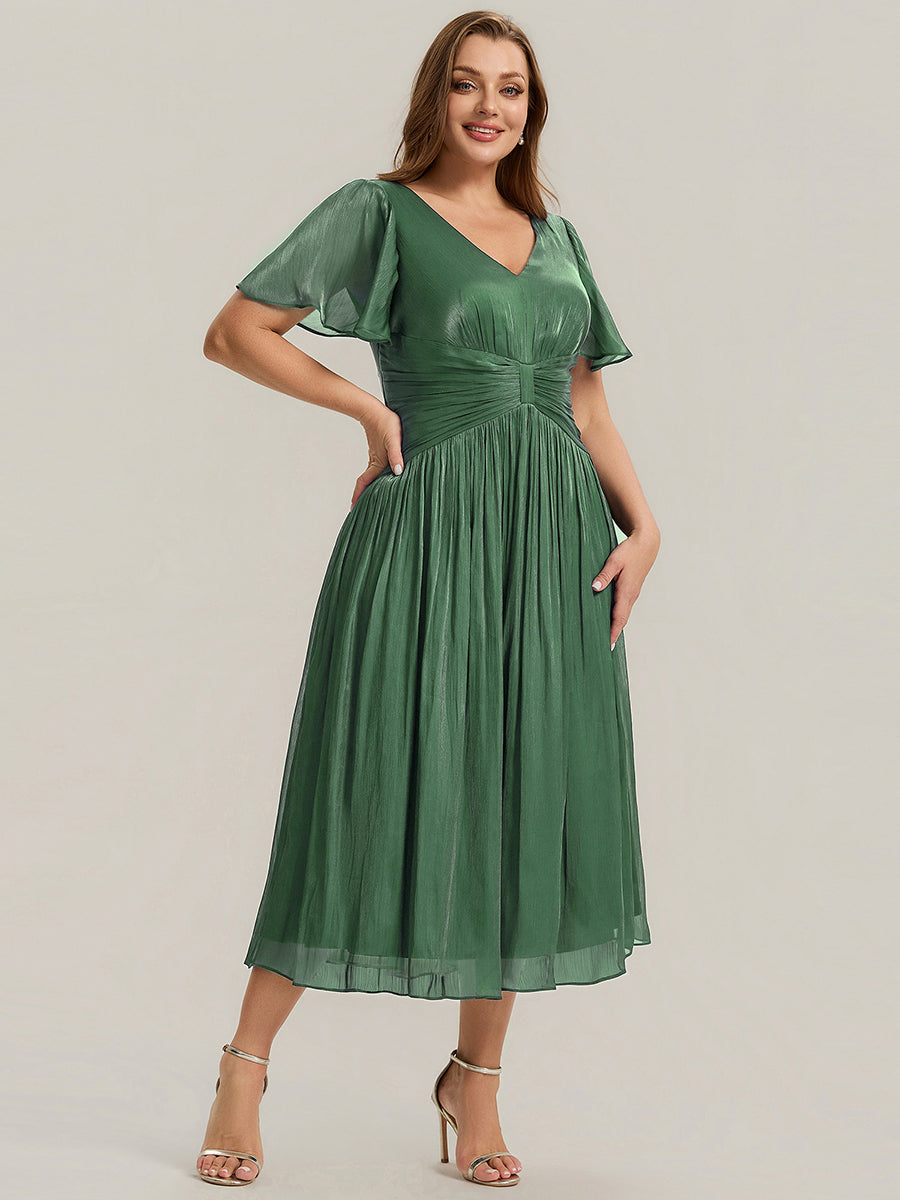 Plus Size Gathered Sea-island Wedding Guest Dress #color_Eucalyptus