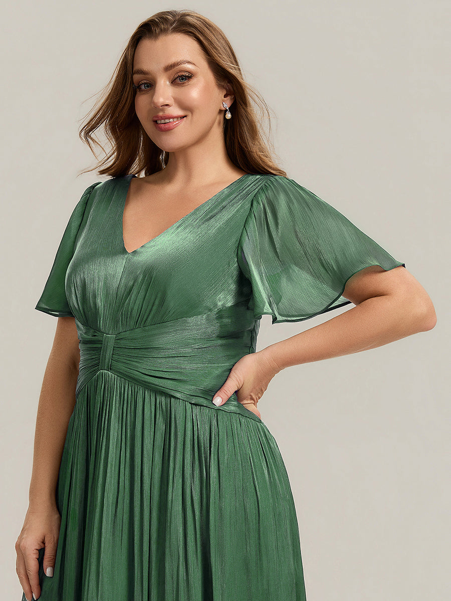Plus Size Gathered Sea-island Wedding Guest Dress #color_Eucalyptus