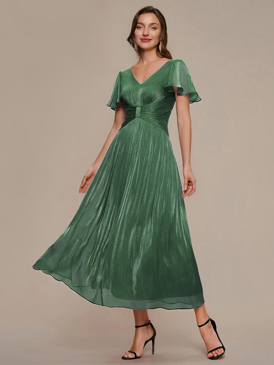 Ruffled Sea-island Ruffle Sleeve Midi Wedding Guest Dress #color_Eucalyptus