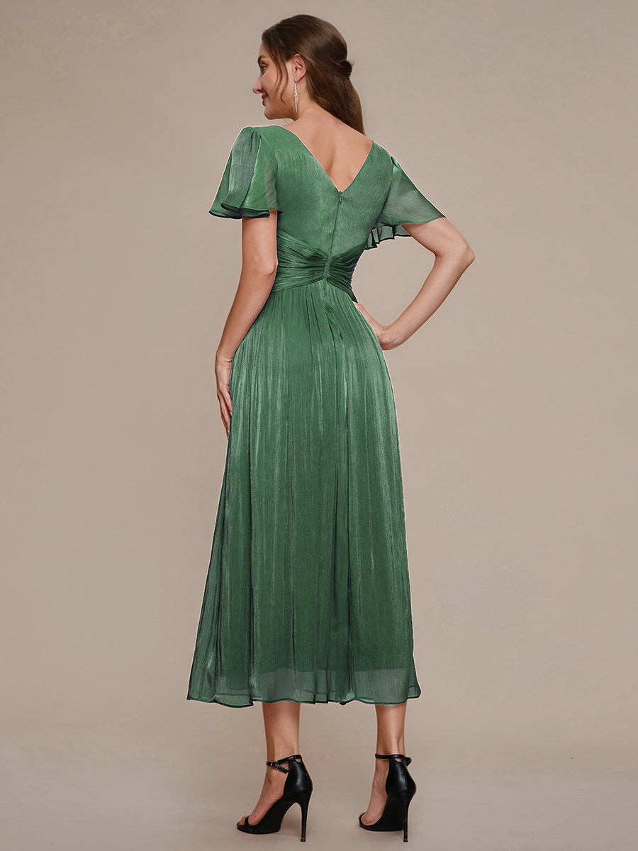 Ruffled Sea-island Ruffle Sleeve Midi Wedding Guest Dress #color_Eucalyptus