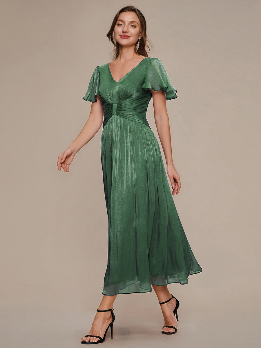 Ruffled Sea-island Ruffle Sleeve Midi Wedding Guest Dress #color_Eucalyptus