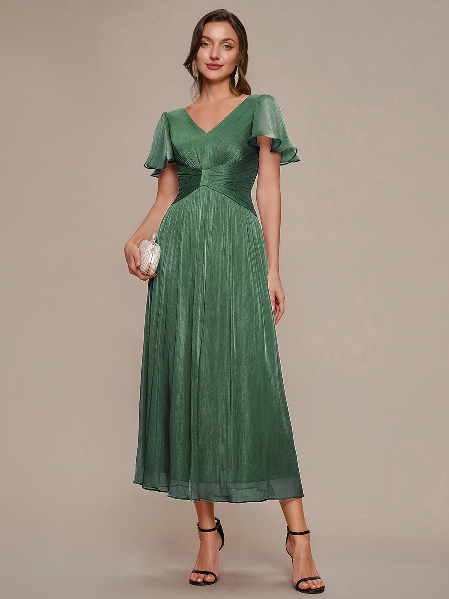 Ruffled Sea-island Ruffle Sleeve Midi Wedding Guest Dress #color_Eucalyptus