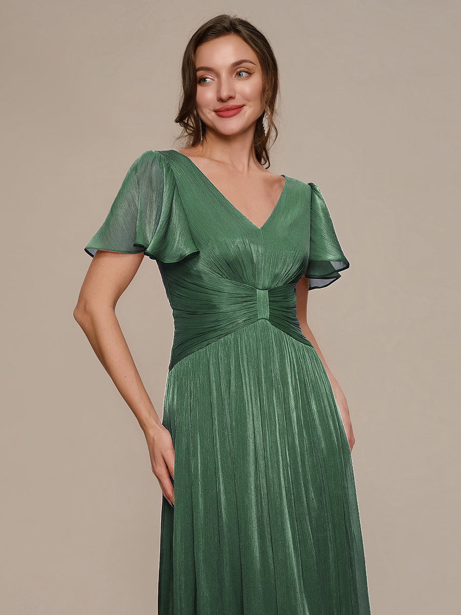 Ruffled Sea-island Ruffle Sleeve Midi Wedding Guest Dress #color_Eucalyptus