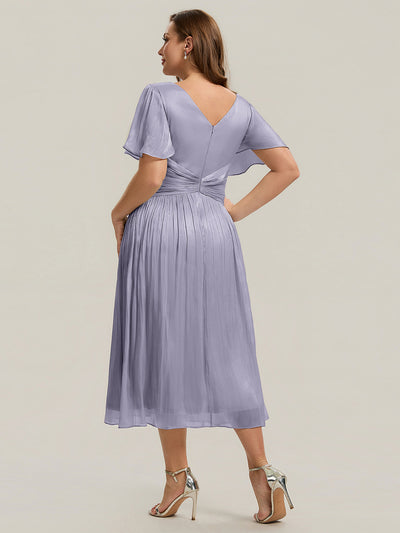 Plus Size Gathered Sea-island Wedding Guest Dress #color_Frosted Lilac