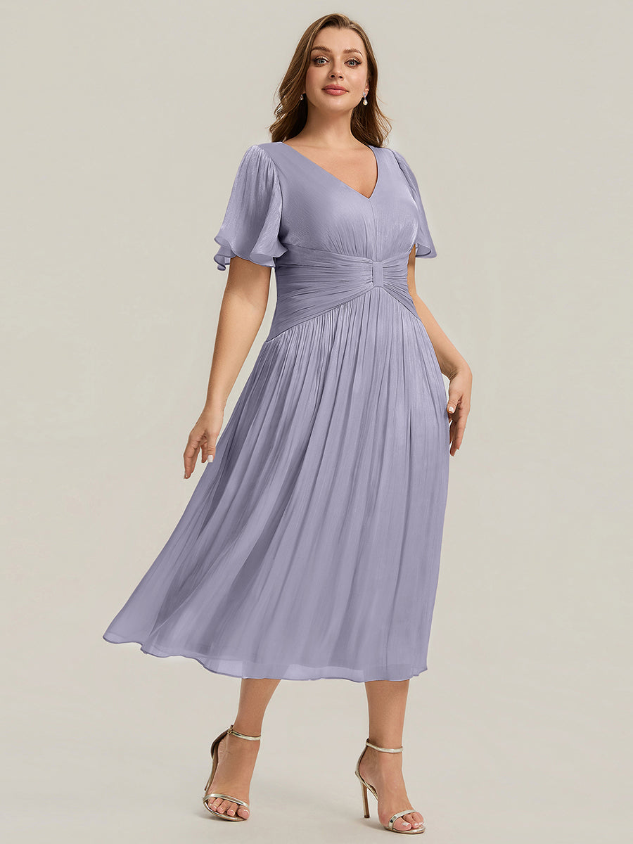 Plus Size Gathered Sea-island Wedding Guest Dress #color_Frosted Lilac
