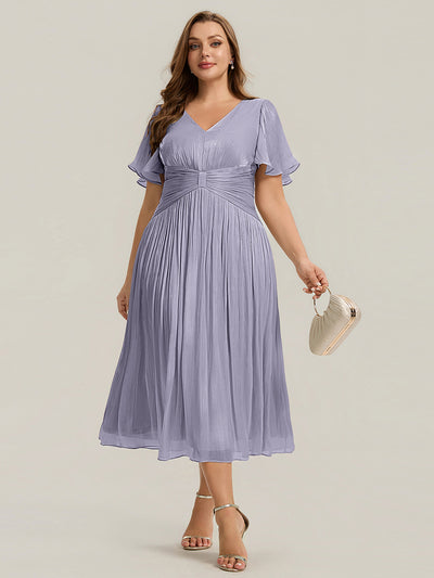 Plus Size Gathered Sea-island Wedding Guest Dress