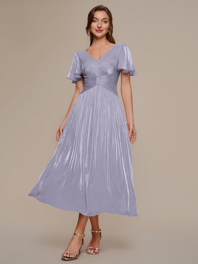 Ruffled Sea-island Ruffle Sleeve Midi Wedding Guest Dress