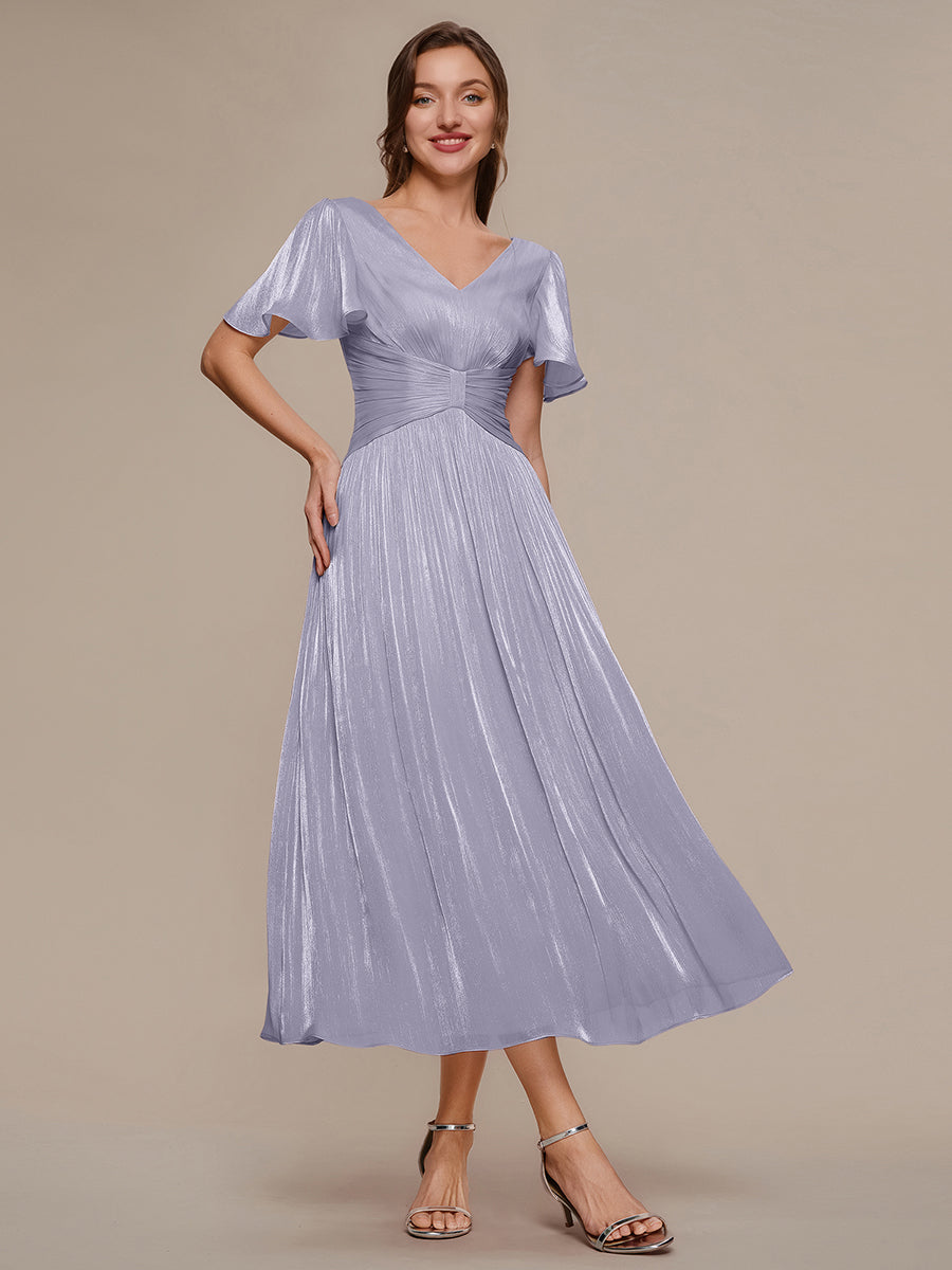 Ruffled Sea-island Ruffle Sleeve Midi Wedding Guest Dress #color_Frosted Lilac
