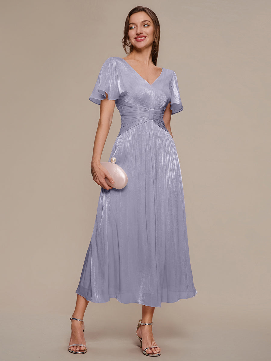 Ruffled Sea-island Ruffle Sleeve Midi Wedding Guest Dress #color_Frosted Lilac