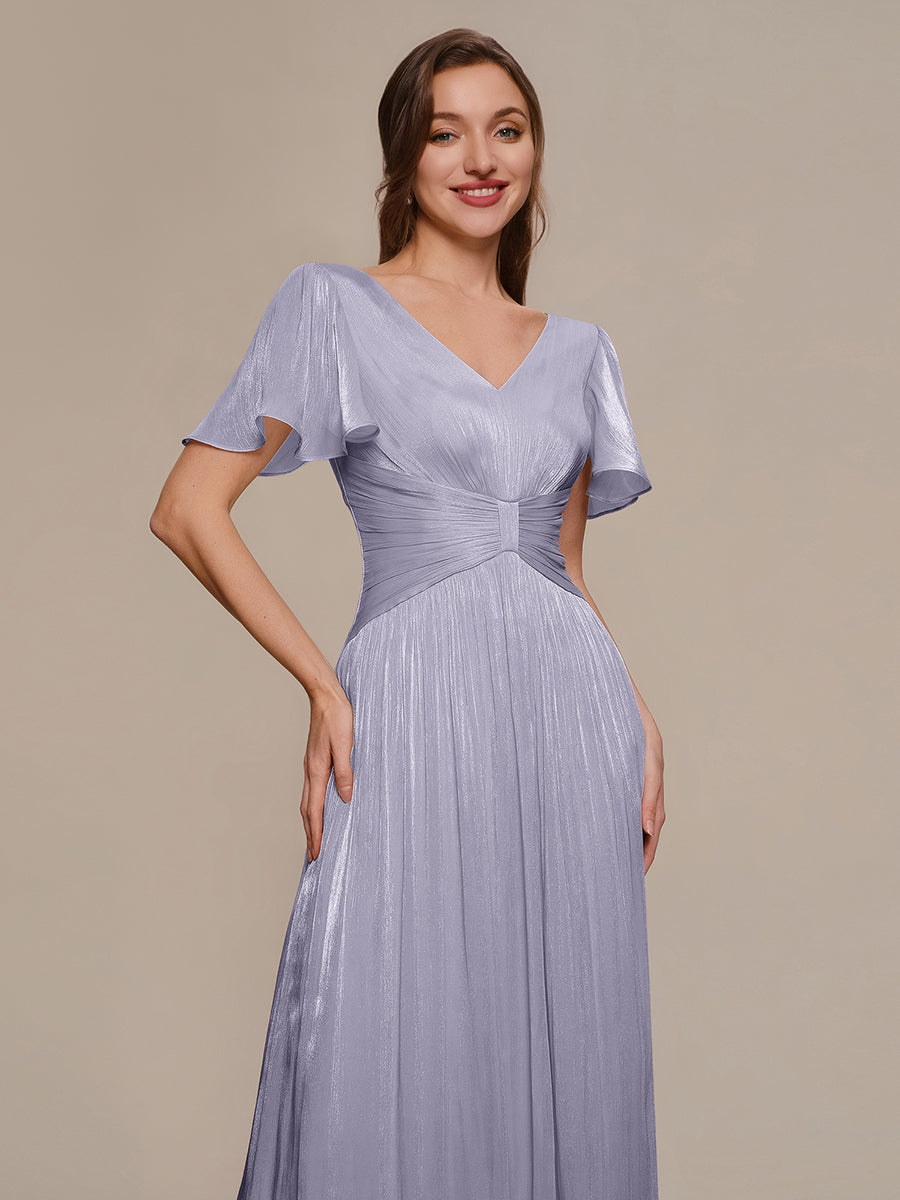 Ruffled Sea-island Ruffle Sleeve Midi Wedding Guest Dress #color_Frosted Lilac