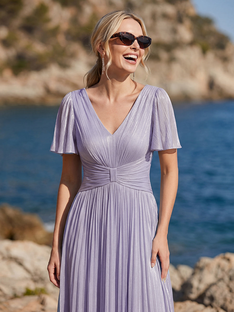 Ruffled Sea-island Ruffle Sleeve Midi Wedding Guest Dress #color_Frosted Lilac
