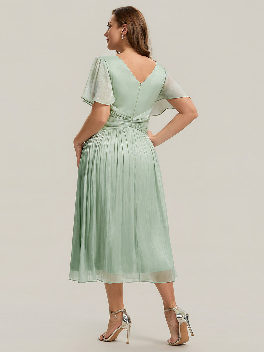 Plus Size Gathered Sea-island Wedding Guest Dress #color_Mint Green