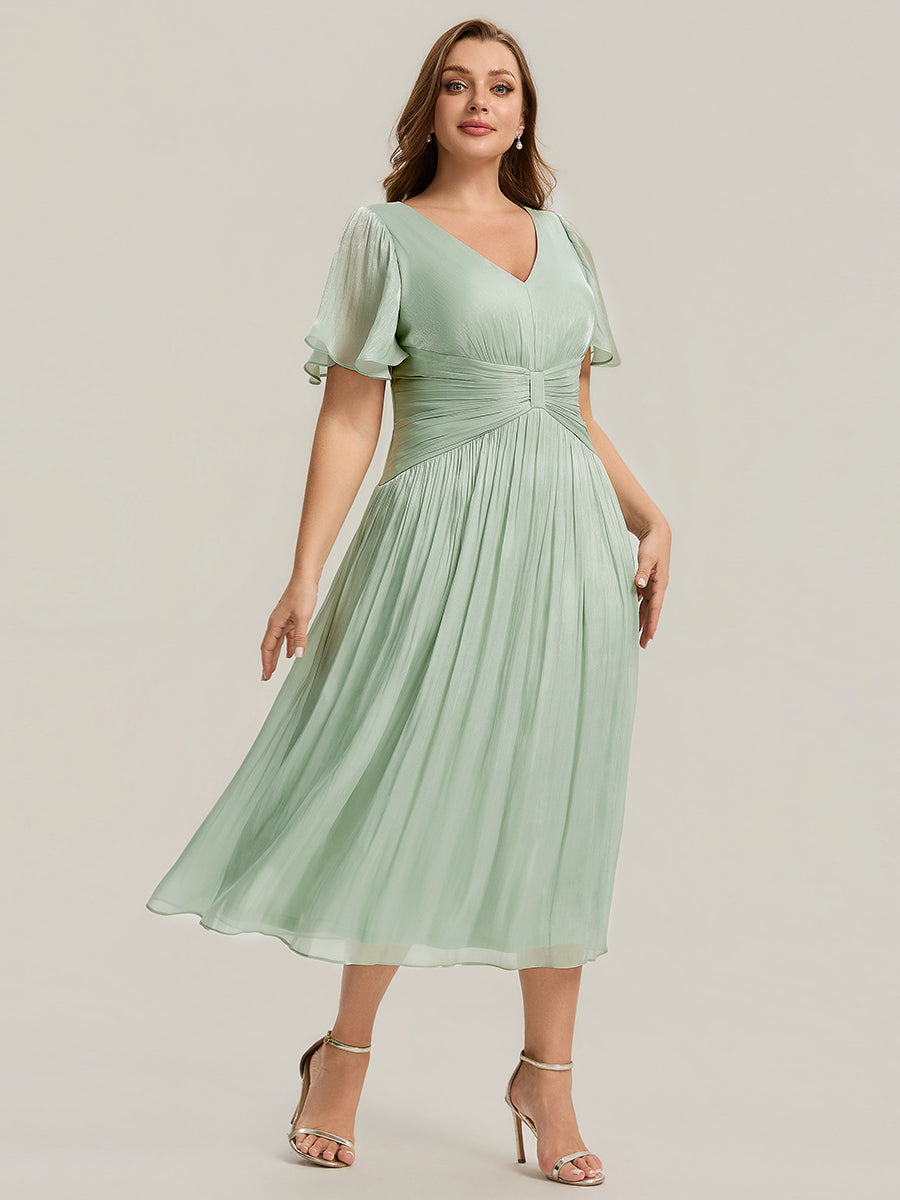 Plus Size Gathered Sea-island Wedding Guest Dress #color_Mint Green
