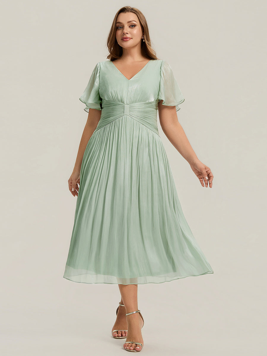 Plus Size Gathered Sea-island Wedding Guest Dress #color_Mint Green