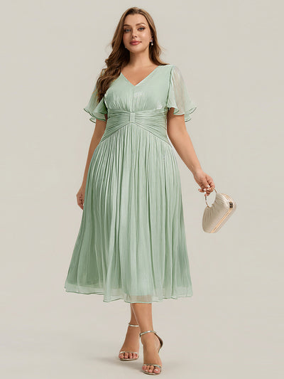 Plus Size Gathered Sea-island Wedding Guest Dress