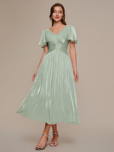 Ruffled Sea-island Ruffle Sleeve Midi Wedding Guest Dress