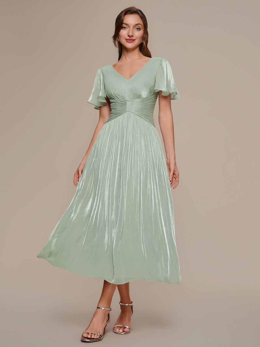 Ruffled Sea-island Ruffle Sleeve Midi Wedding Guest Dress #color_Mint Green