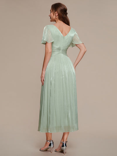 Ruffled Sea-island Ruffle Sleeve Midi Wedding Guest Dress #color_Mint Green