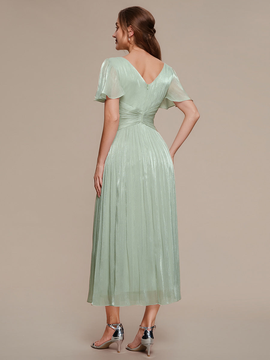 Ruffled Sea-island Ruffle Sleeve Midi Wedding Guest Dress #color_Mint Green