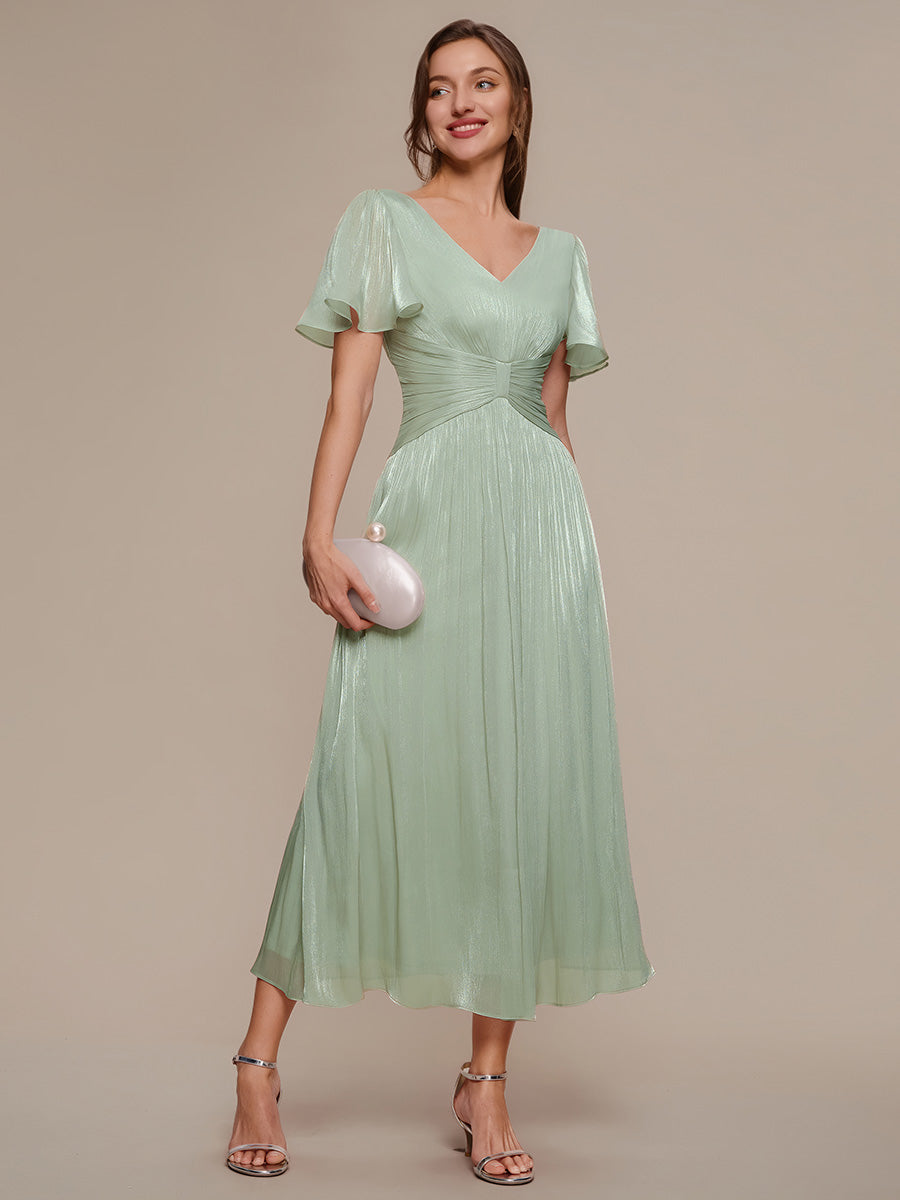 Ruffled Sea-island Ruffle Sleeve Midi Wedding Guest Dress #color_Mint Green