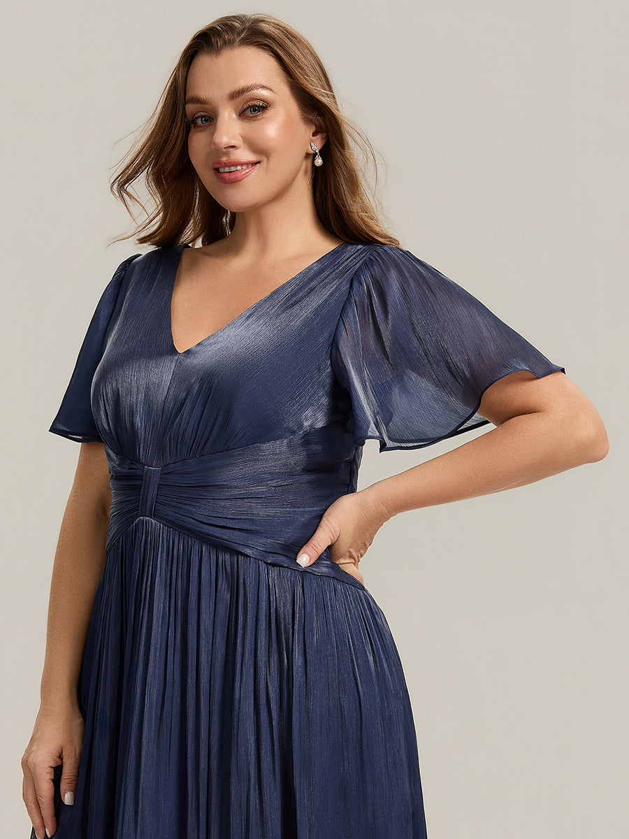 Plus Size Gathered Sea-island Wedding Guest Dress #color_Navy Blue