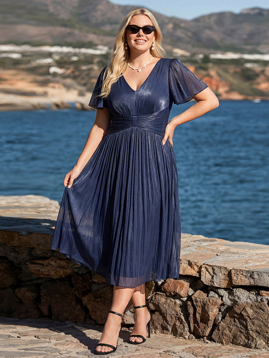 Plus Size Empire Waist Flowy Midi Dress with Flutter Sleeves for