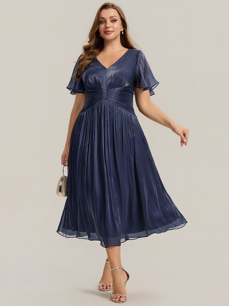 Ever-Pretty Inclusive Plus Size Empire Waist Flowy Midi Dress with Flutter Sleeves for Fall Wedding Guest