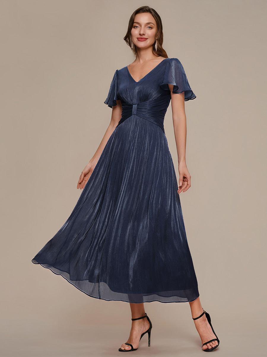 Ruffled Sea-island Ruffle Sleeve Midi Wedding Guest Dress #color_Navy Blue