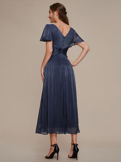 Ruffled Sea-island Ruffle Sleeve Midi Wedding Guest Dress #color_Navy Blue